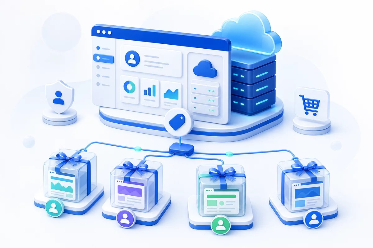 Reseller hosting dashboard distributing website packages to clients